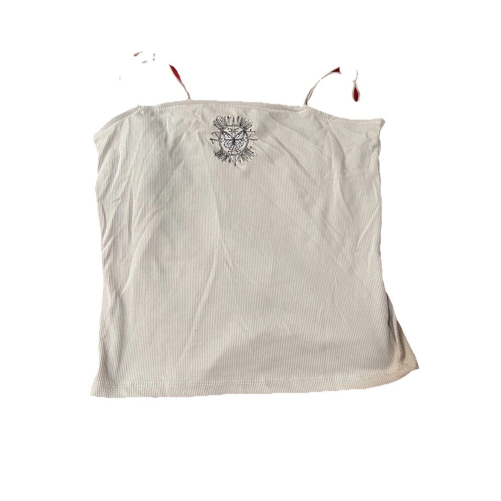 Faded Rose Butterfly Embroidered Ribbed Cami Tank Top
